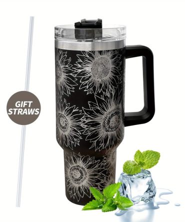 Sunflower Print Custom Stanley Quencher 40Oz Stainless Steel Tumbler With Handle
