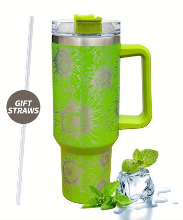 Sunflower Print Custom Stanley Quencher 40Oz Stainless Steel Tumbler With Handle