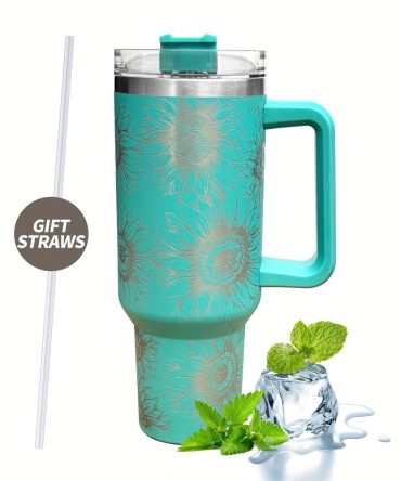 Sunflower Print Custom Stanley Quencher 40Oz Stainless Steel Tumbler With Handle