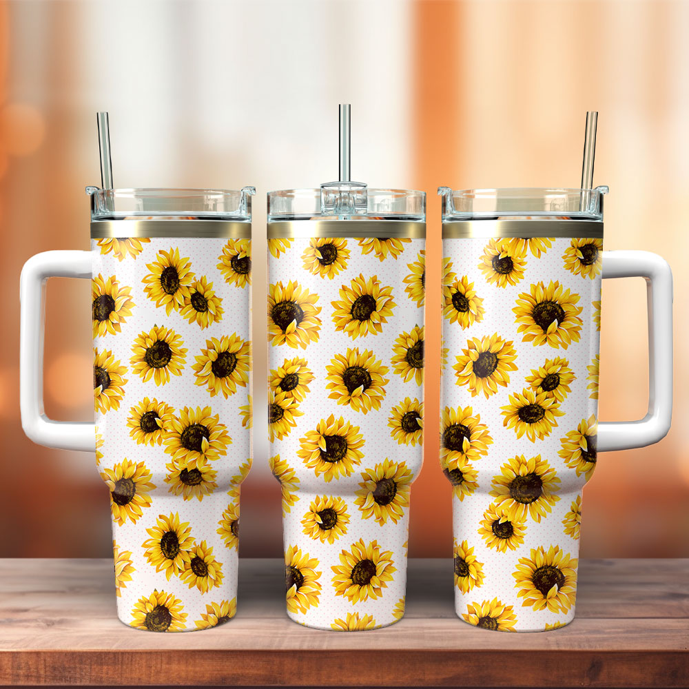 Sunflowers Custom Stanley Quencher 40Oz Stainless Steel Tumbler With Handle