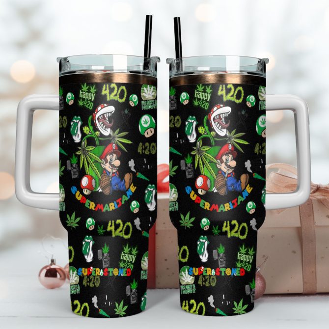 Super Mario Games Custom Stanley Quencher 40Oz Stainless Steel Tumbler With Handle - Image 4