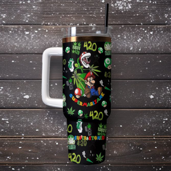Super Mario Games Custom Stanley Quencher 40Oz Stainless Steel Tumbler With Handle - Image 2