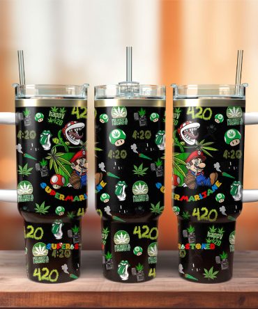 Super Mario Games Custom Stanley Quencher 40Oz Stainless Steel Tumbler With Handle