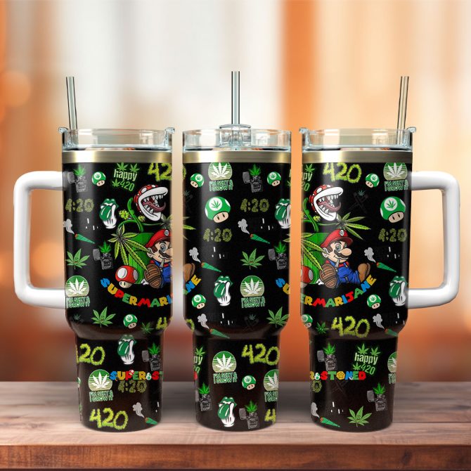 Super Mario Games Custom Stanley Quencher 40Oz Stainless Steel Tumbler With Handle