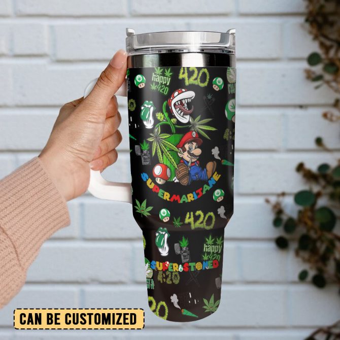 Super Mario Games Custom Stanley Quencher 40Oz Stainless Steel Tumbler With Handle - Image 3