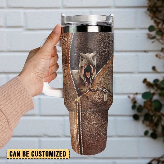 T-Rex Dinosaur Custom Stanley Quencher 40Oz Stainless Steel Tumbler With Handle - Image 3