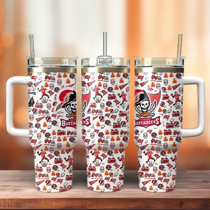 Tampa Bay Buccaneers Nfl Custom Stanley Quencher 40Oz Stainless Steel Tumbler With Handle