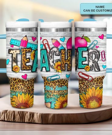 Teacher Sunflower Custom Stanley Quencher 40Oz Stainless Steel Tumbler With Handle
