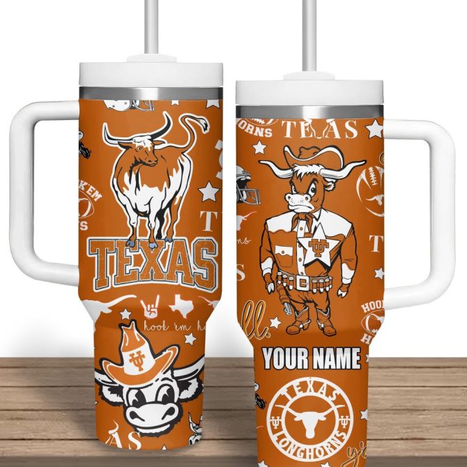 Texas Longhorns Ncaa Custom Stanley Quencher 40Oz Stainless Steel Tumbler With Handle
