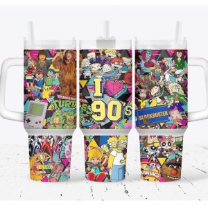 The 90S Cartoon Custom Stanley Quencher 40Oz Stainless Steel Tumbler With Handle
