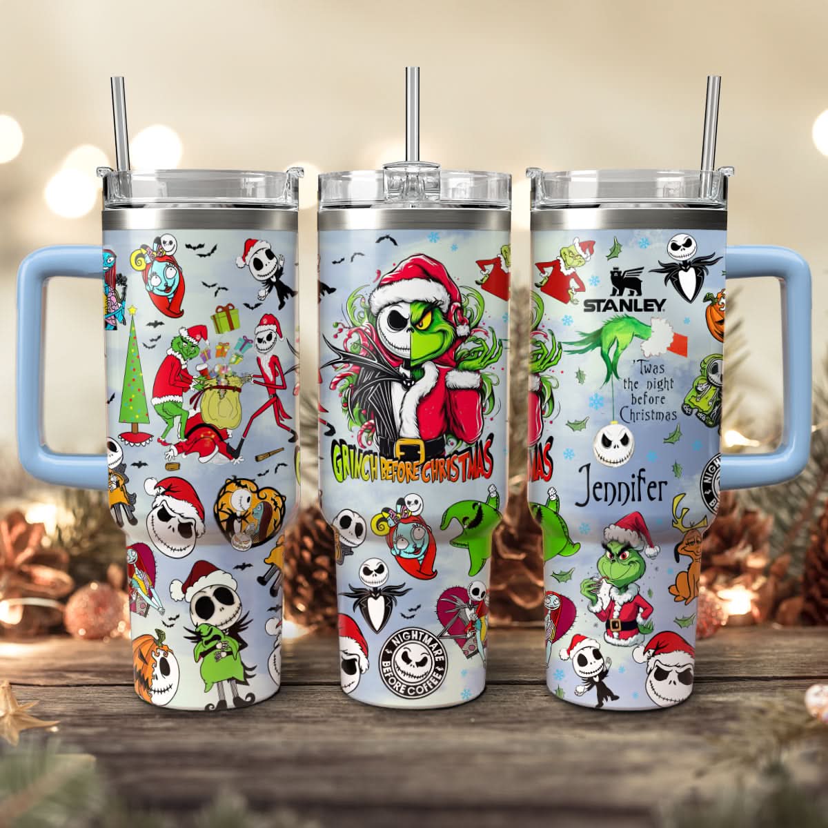 The Grinch And Friend Movies Christmas Custom Stanley Quencher 40Oz Stainless Steel Tumbler With Handle