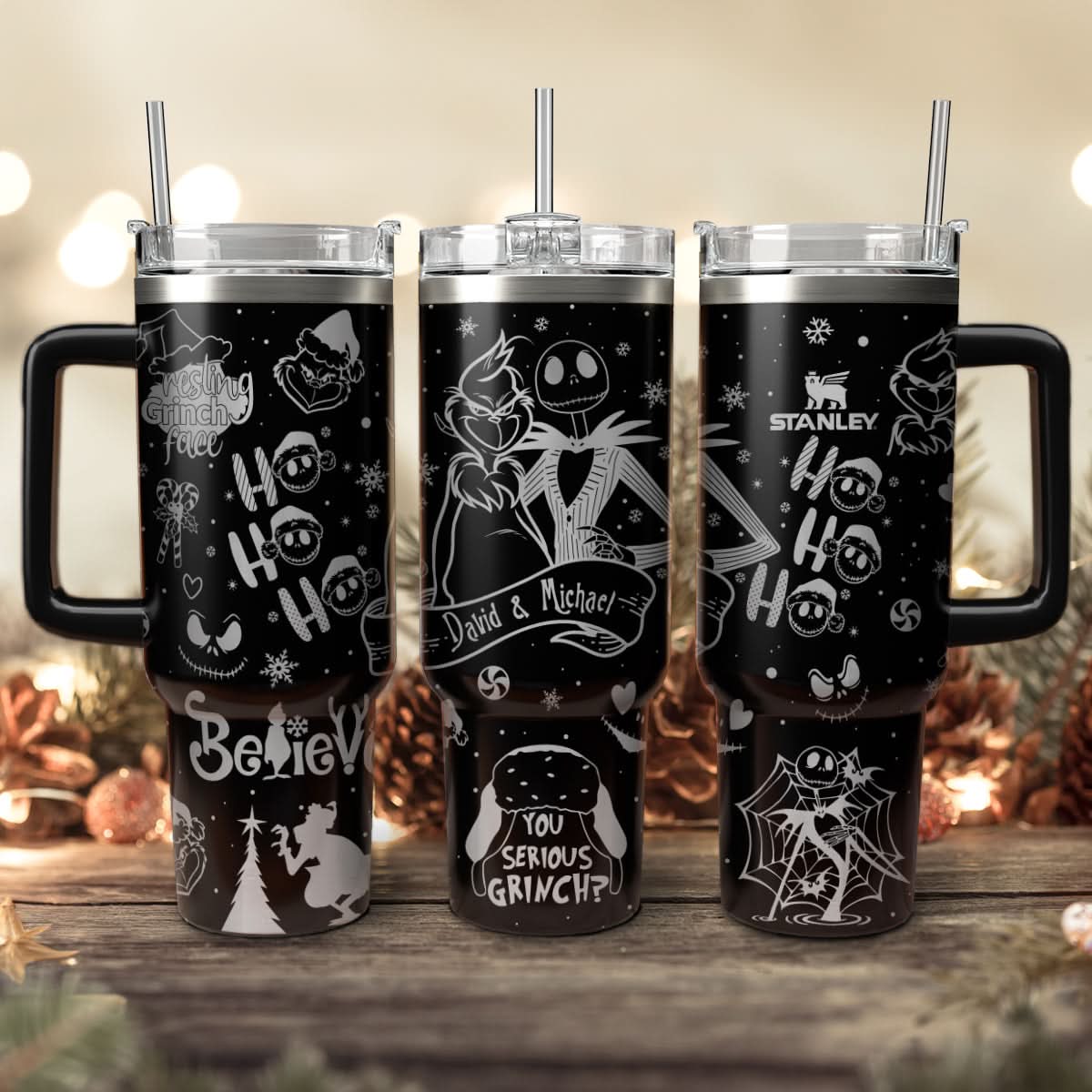 The Grinch And Friend Movies Christmas Custom Stanley Quencher 40Oz Stainless Steel Tumbler With Handle
