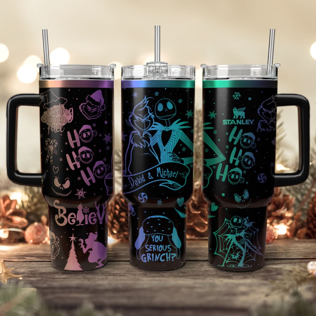 The Grinch And Friend Movies Christmas Custom Stanley Quencher 40Oz Stainless Steel Tumbler With Handle