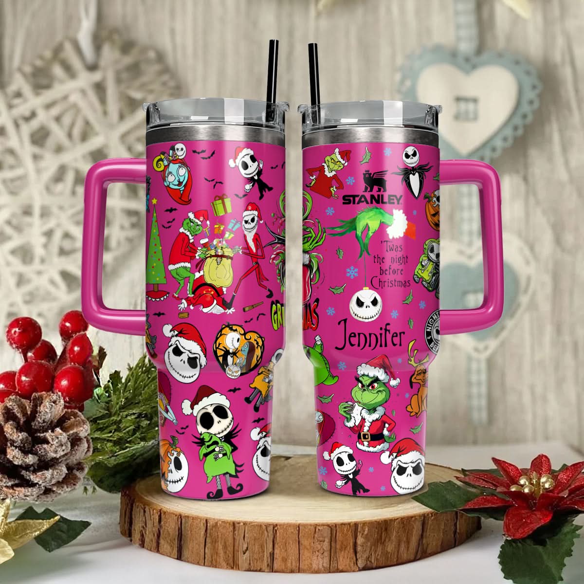 The Grinch And Friend Movies Christmas Custom Stanley Quencher 40Oz Stainless Steel Tumbler With Handle