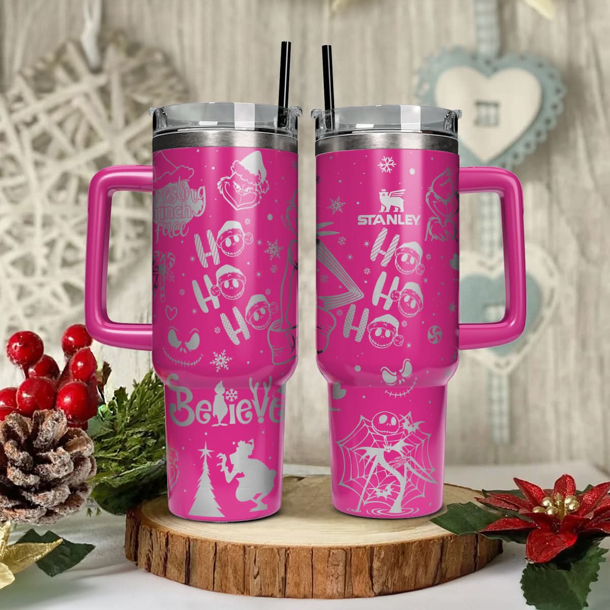The Grinch And Friend Movies Christmas Custom Stanley Quencher 40Oz Stainless Steel Tumbler With Handle
