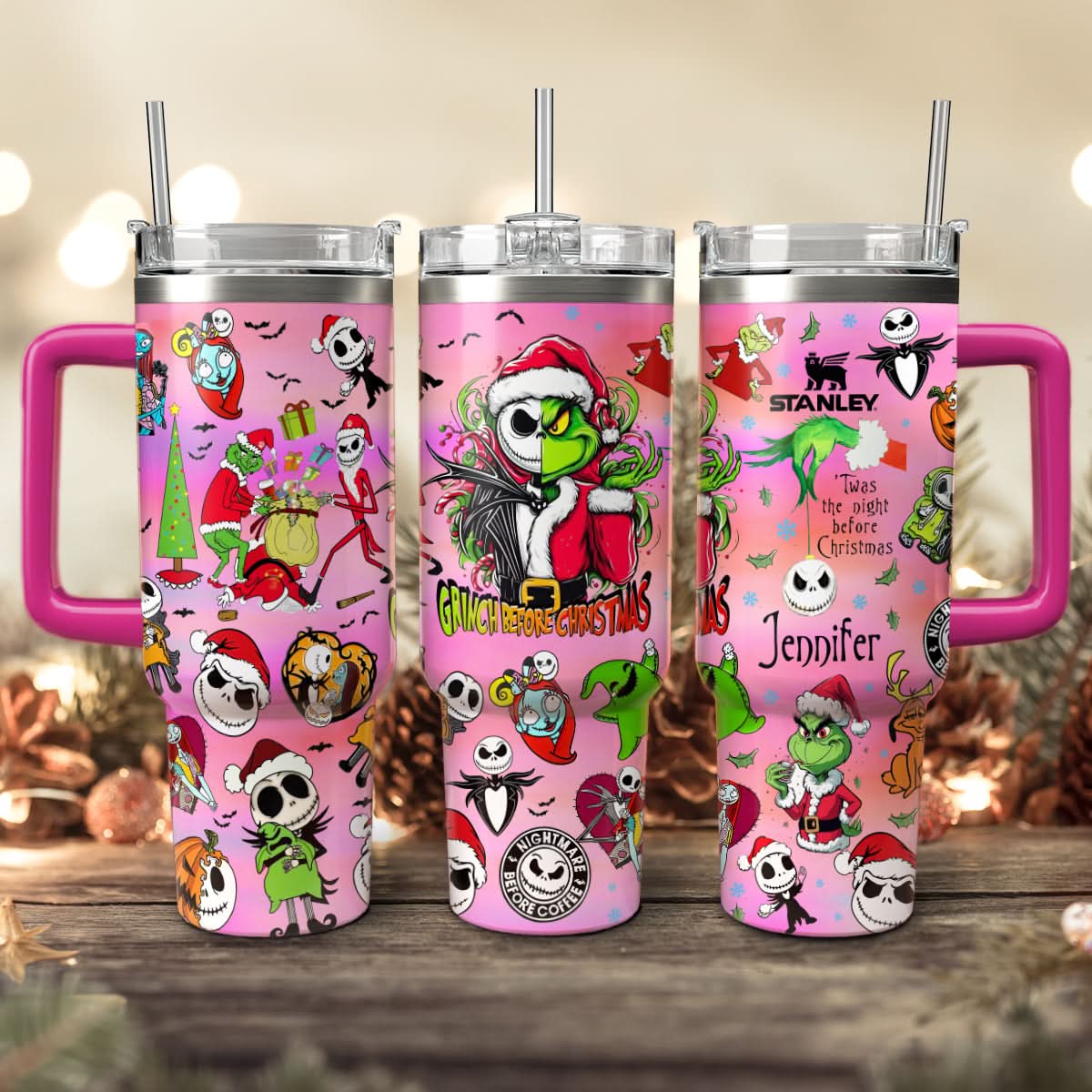 The Grinch And Friend Movies Christmas Custom Stanley Quencher 40Oz Stainless Steel Tumbler With Handle