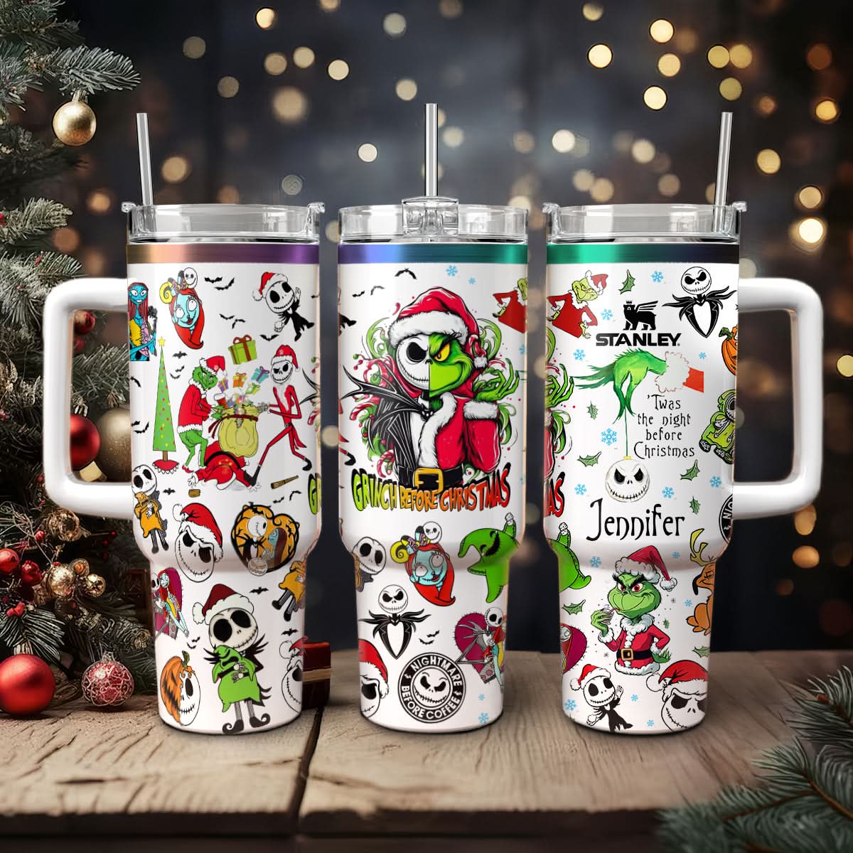 The Grinch And Friend Movies Christmas Custom Stanley Quencher 40Oz Stainless Steel Tumbler With Handle