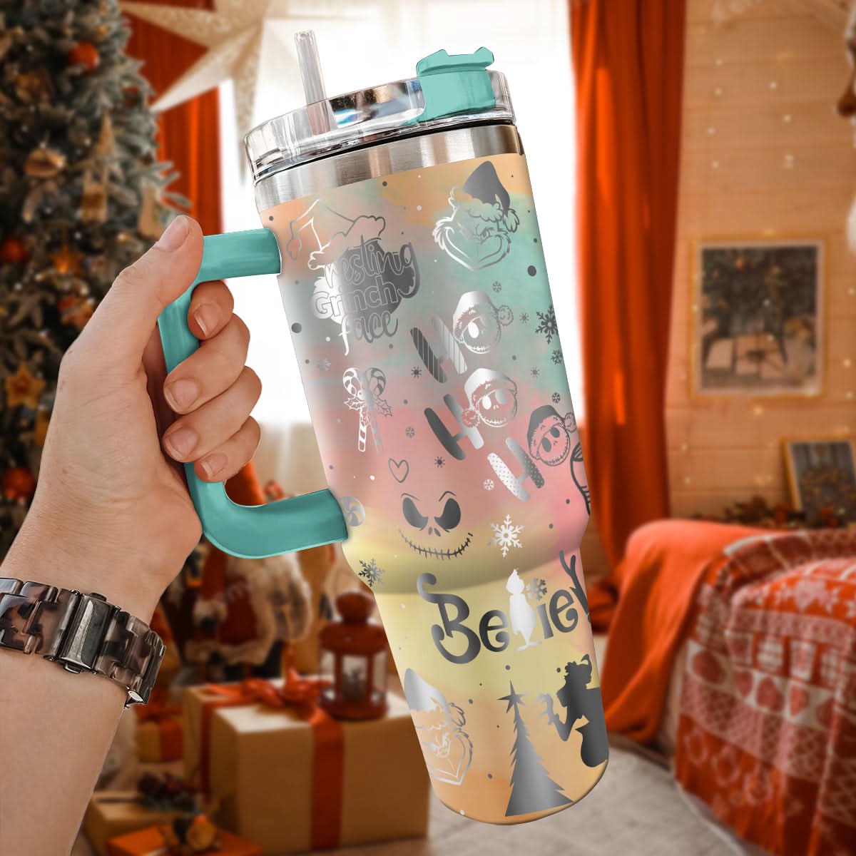 The Grinch And Friend Movies Christmas Custom Stanley Quencher 40Oz Stainless Steel Tumbler With Handle