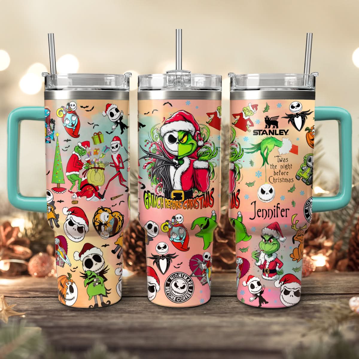 The Grinch And Friend Movies Christmas Custom Stanley Quencher 40Oz Stainless Steel Tumbler With Handle