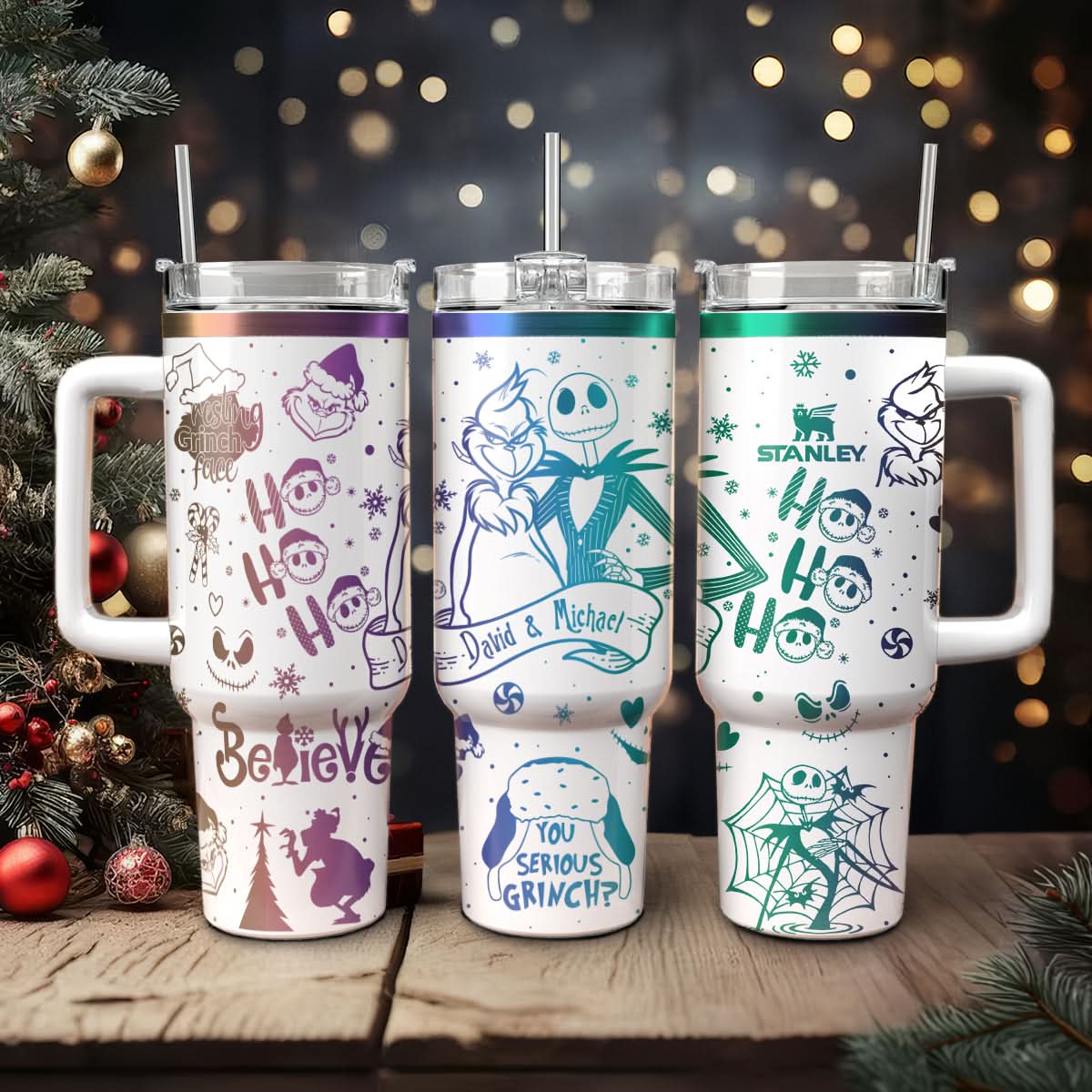The Grinch And Friend Movies Christmas Custom Stanley Quencher 40Oz Stainless Steel Tumbler With Handle