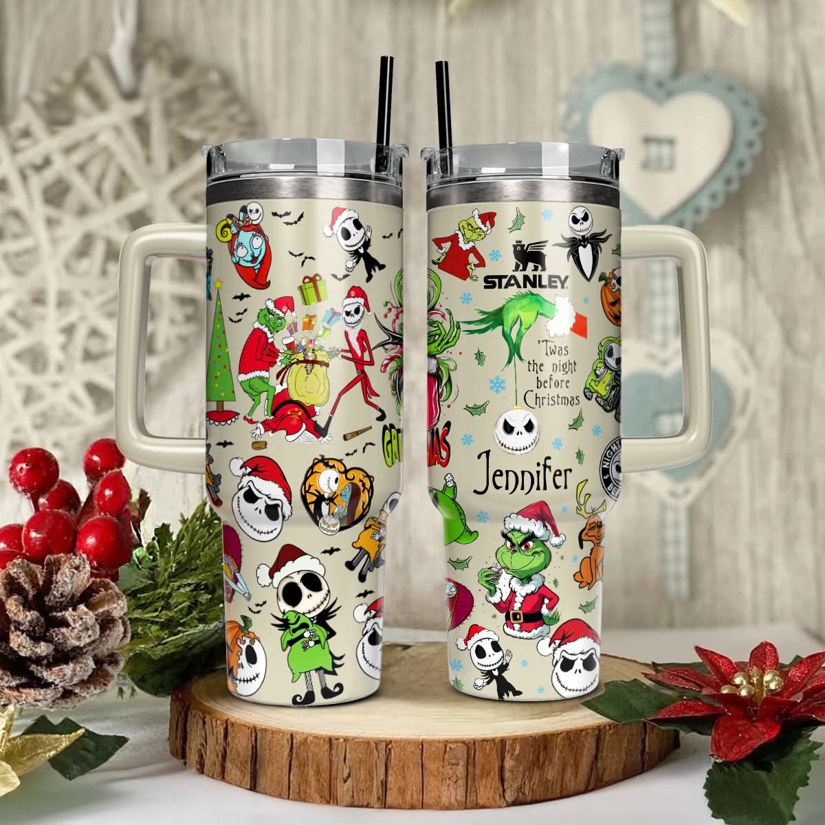 The Grinch And Friend Movies Christmas Custom Stanley Quencher 40Oz Stainless Steel Tumbler With Handle