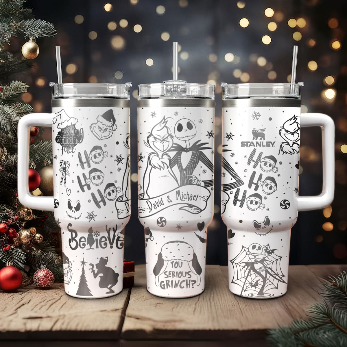 The Grinch And Friend Movies Christmas Custom Stanley Quencher 40Oz Stainless Steel Tumbler With Handle