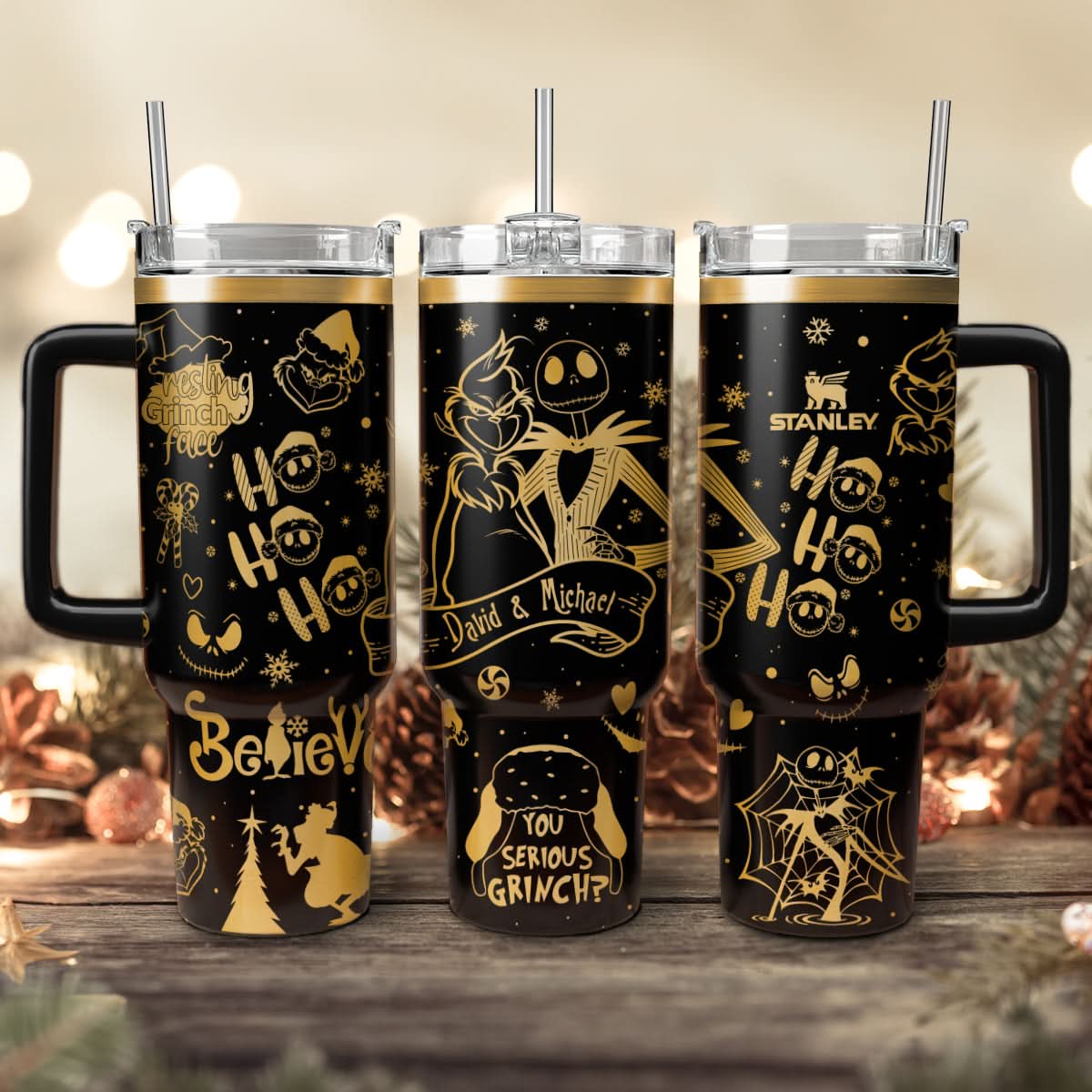 The Grinch And Friend Movies Christmas Custom Stanley Quencher 40Oz Stainless Steel Tumbler With Handle