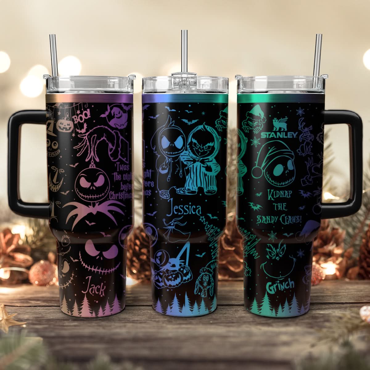 The Grinch And Friend Movies Custom Stanley Quencher 40Oz Stainless Steel Tumbler With Handle