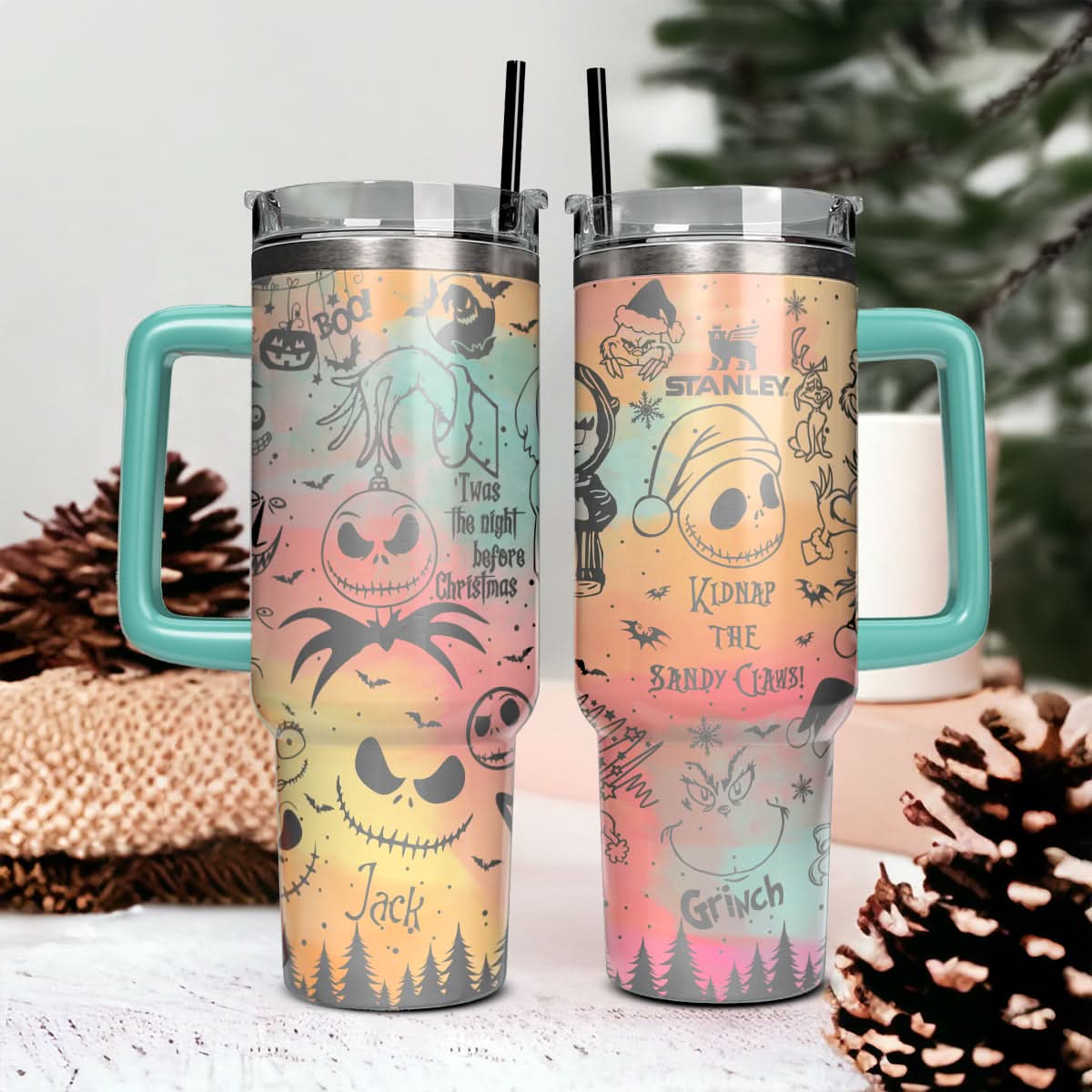 The Grinch And Friend Movies Custom Stanley Quencher 40Oz Stainless Steel Tumbler With Handle