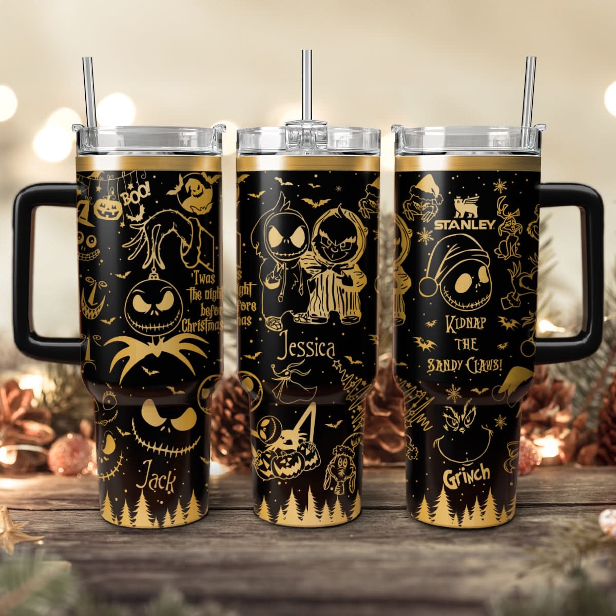 The Grinch And Friend Movies Custom Stanley Quencher 40Oz Stainless Steel Tumbler With Handle