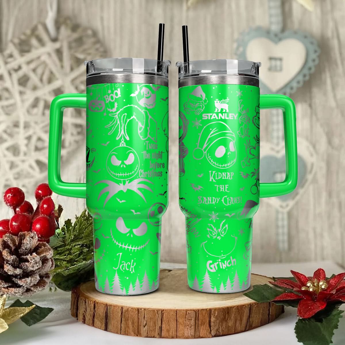 The Grinch And Friend Movies Custom Stanley Quencher 40Oz Stainless Steel Tumbler With Handle