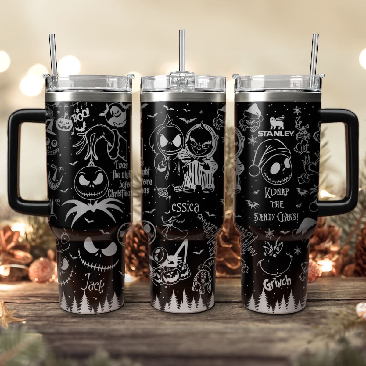 The Grinch And Friend Movies Custom Stanley Quencher 40Oz Stainless Steel Tumbler With Handle