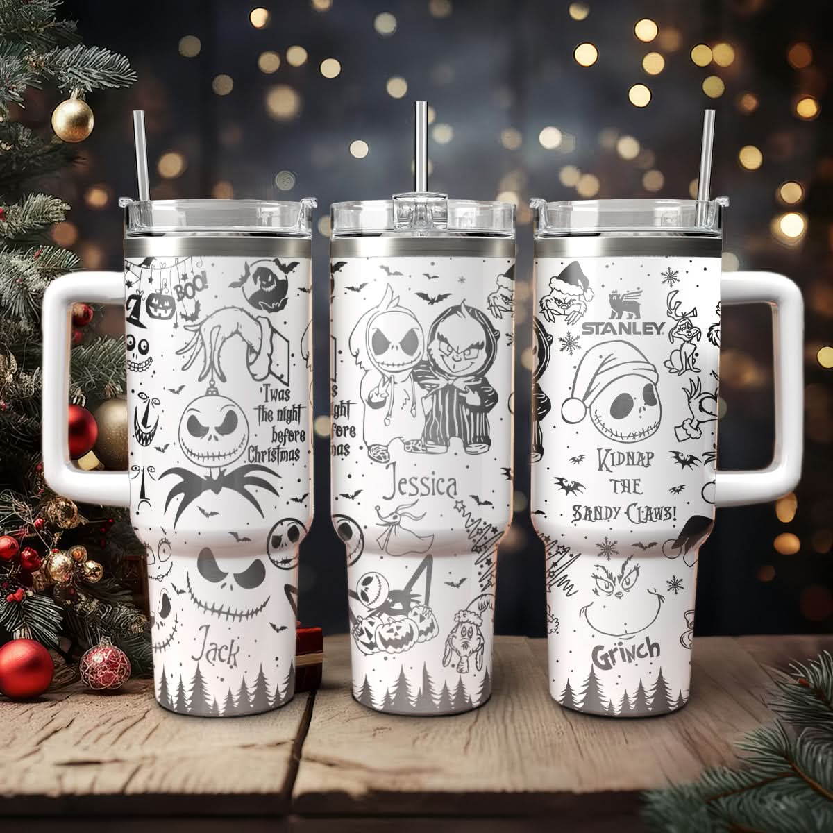 The Grinch And Friend Movies Custom Stanley Quencher 40Oz Stainless Steel Tumbler With Handle