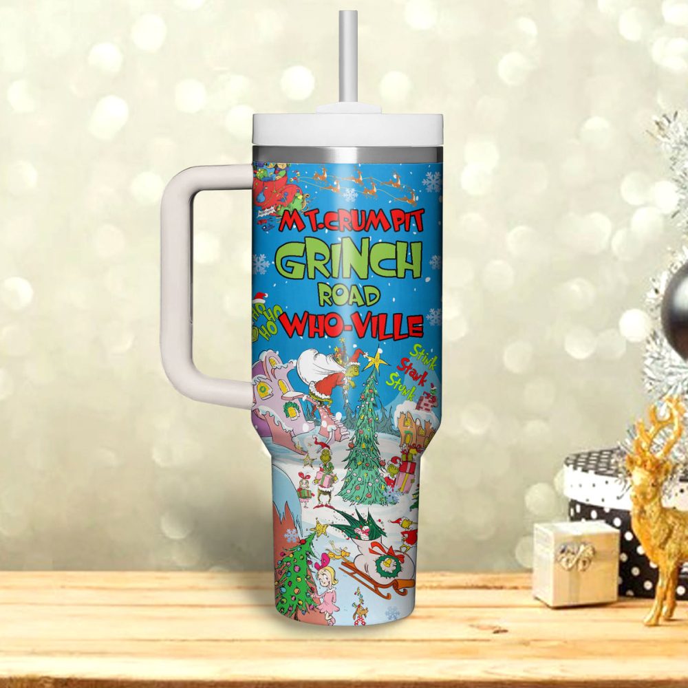 The Grinch Christmas Cartoon Custom Stanley Quencher 40Oz Stainless Steel Tumbler With Handle - Image 3
