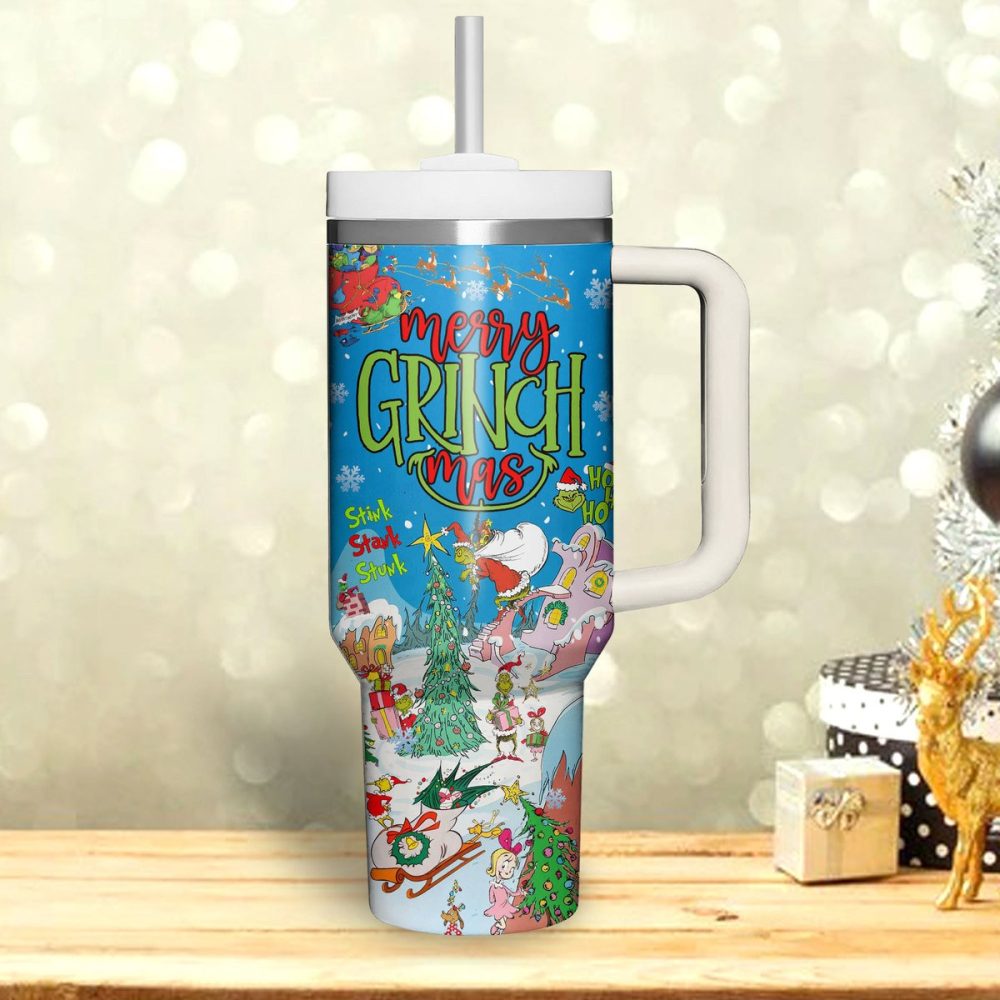 The Grinch Christmas Cartoon Custom Stanley Quencher 40Oz Stainless Steel Tumbler With Handle - Image 2