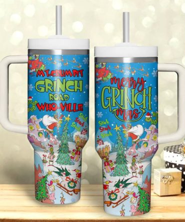 The Grinch Christmas Cartoon Custom Stanley Quencher 40Oz Stainless Steel Tumbler With Handle