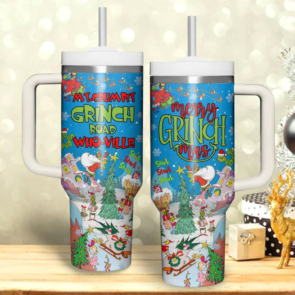 The Grinch Christmas Cartoon Custom Stanley Quencher 40Oz Stainless Steel Tumbler With Handle