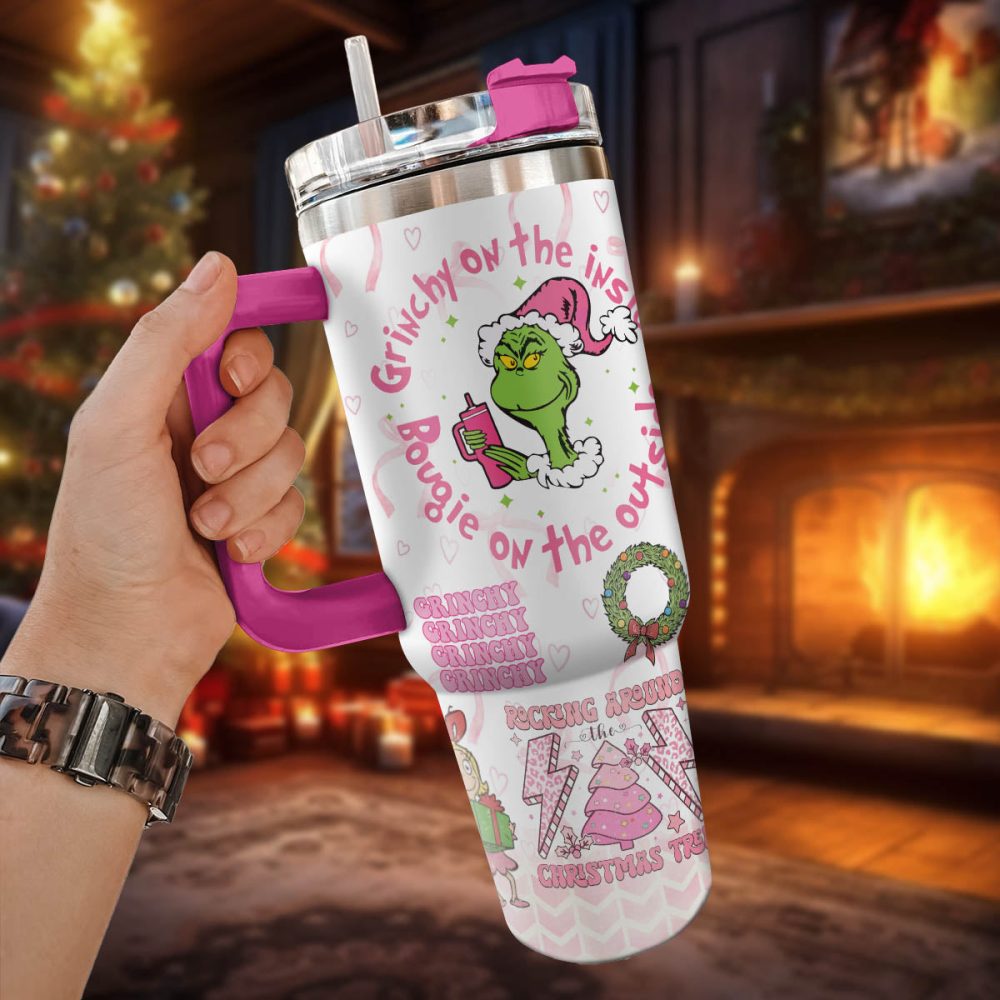 The Grinch Movies Christmas Custom Stanley Quencher 40Oz Stainless Steel Tumbler With Handle - Image 2