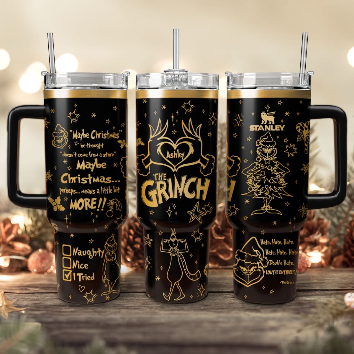The Grinch Movies Christmas Custom Stanley Quencher 40Oz Stainless Steel Tumbler With Handle