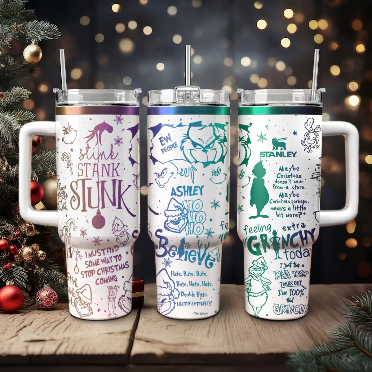 The Grinch Movies Christmas Custom Stanley Quencher 40Oz Stainless Steel Tumbler With Handle