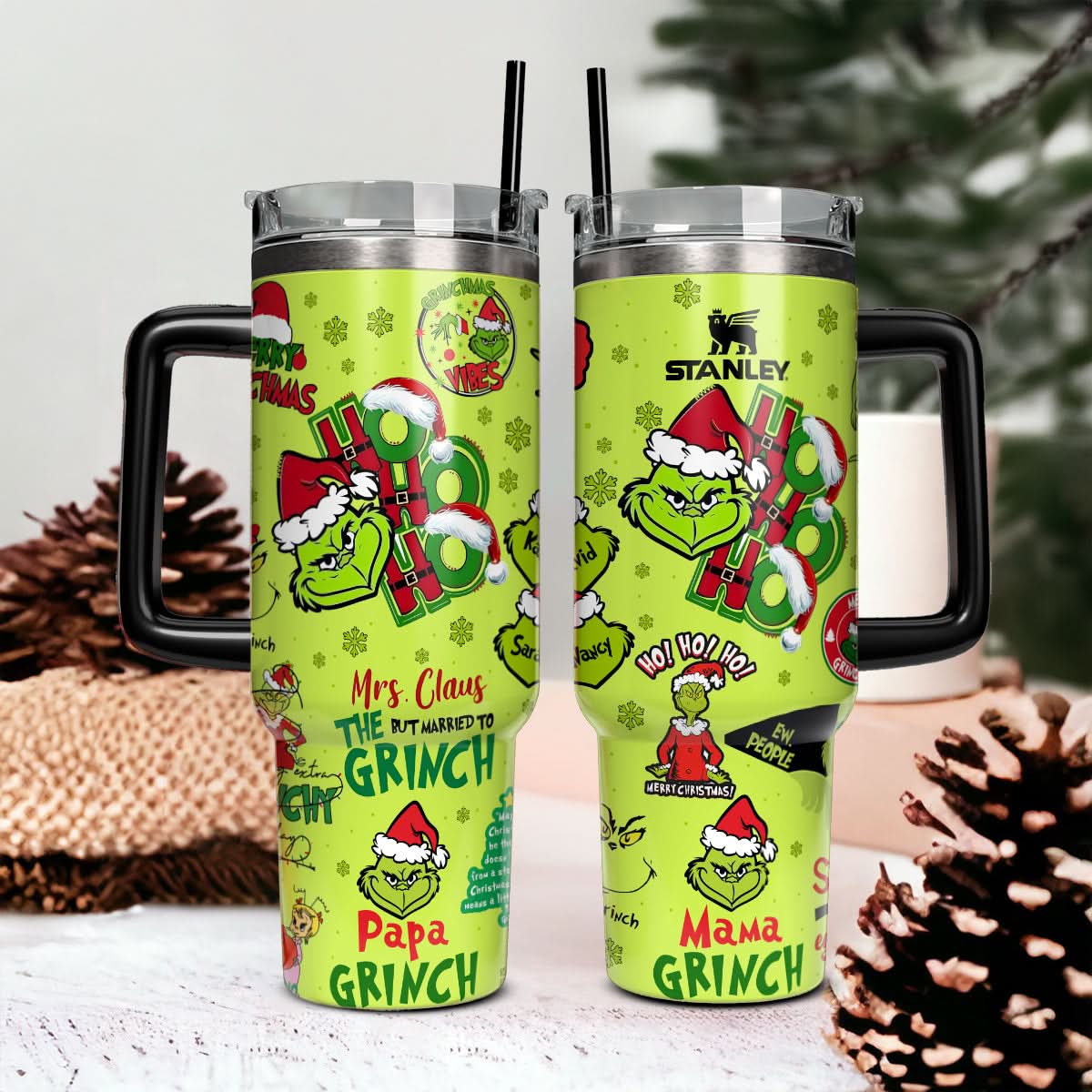 The Grinch Movies Christmas Custom Stanley Quencher 40Oz Stainless Steel Tumbler With Handle - Image 2