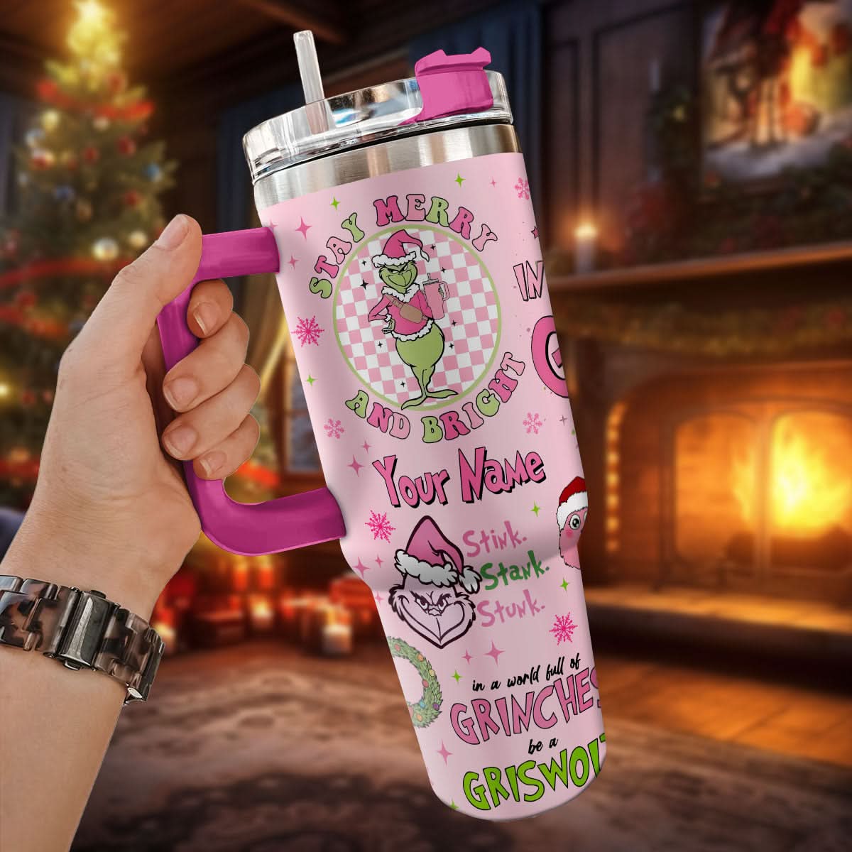 The Grinch Movies Christmas Custom Stanley Quencher 40Oz Stainless Steel Tumbler With Handle - Image 2