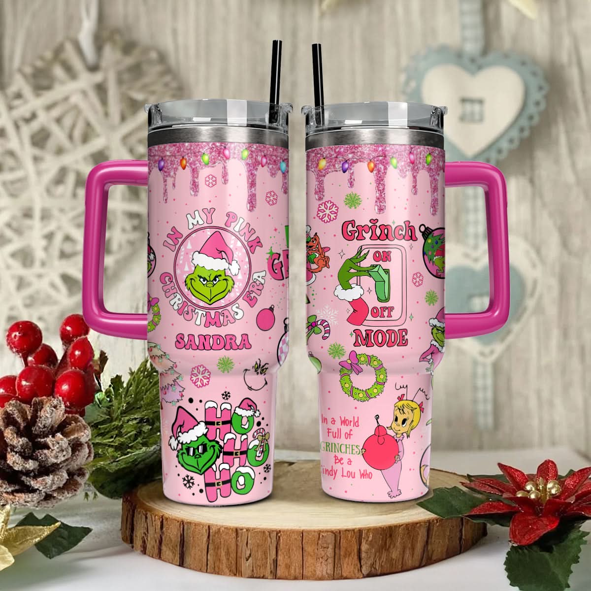 The Grinch Movies Christmas Custom Stanley Quencher 40Oz Stainless Steel Tumbler With Handle - Image 2