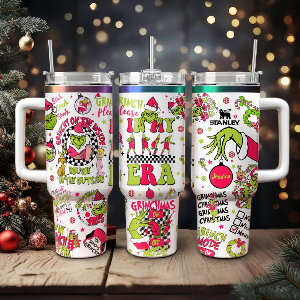 The Grinch Movies Christmas Custom Stanley Quencher 40Oz Stainless Steel Tumbler With Handle