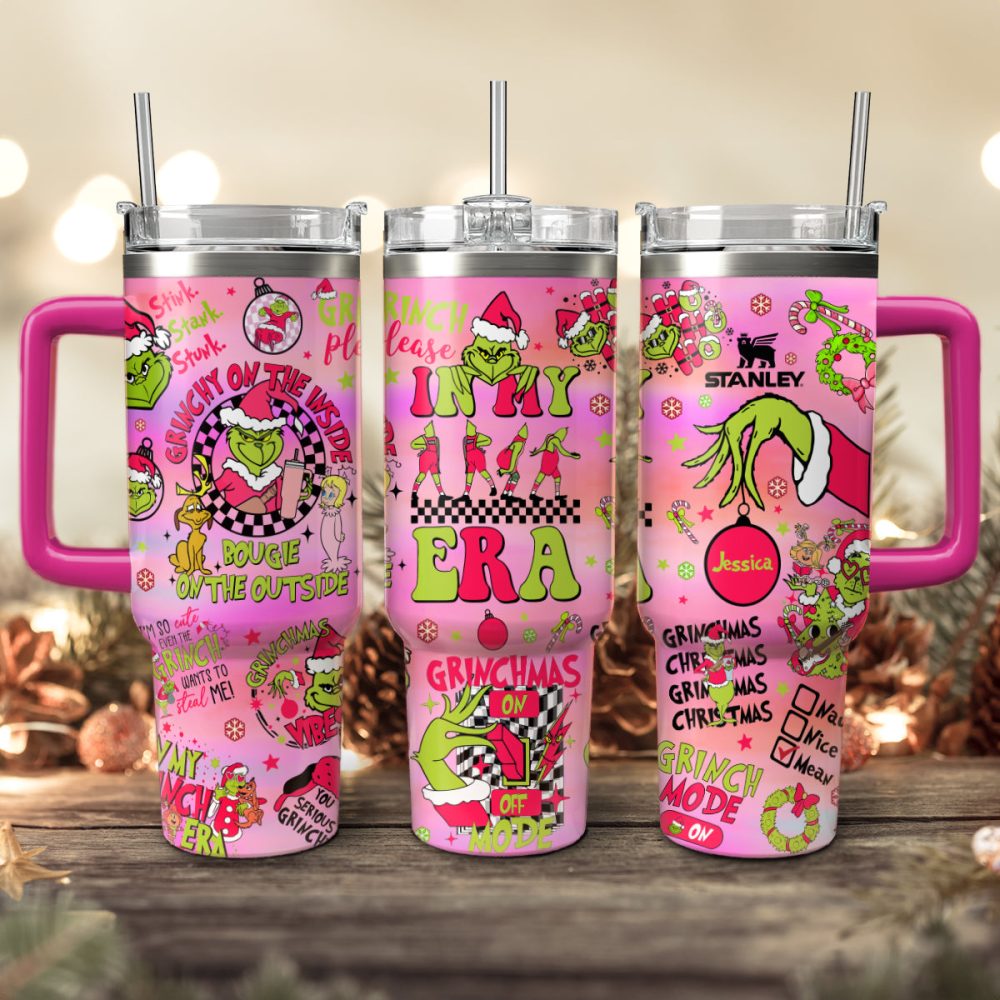 The Grinch Movies Christmas Custom Stanley Quencher 40Oz Stainless Steel Tumbler With Handle