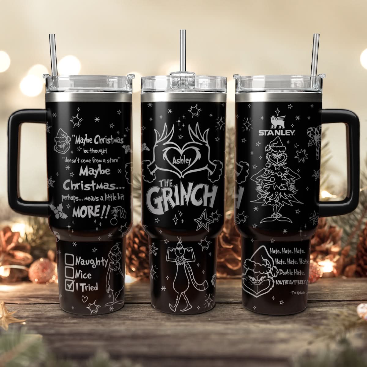 The Grinch Movies Christmas Custom Stanley Quencher 40Oz Stainless Steel Tumbler With Handle