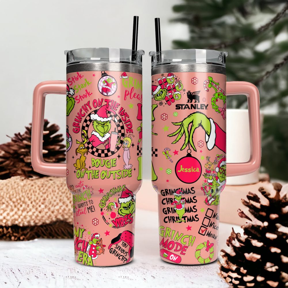 The Grinch Movies Christmas Custom Stanley Quencher 40Oz Stainless Steel Tumbler With Handle