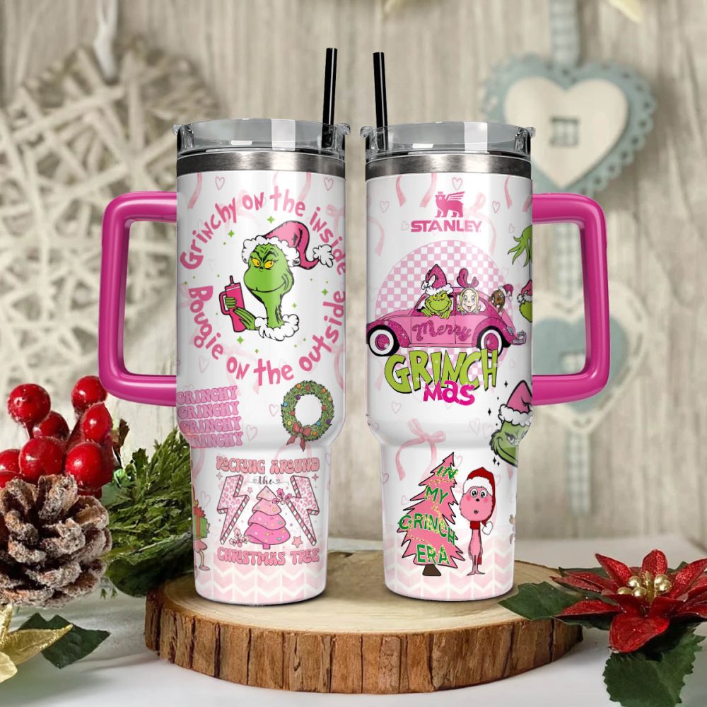 The Grinch Movies Christmas Custom Stanley Quencher 40Oz Stainless Steel Tumbler With Handle - Image 5