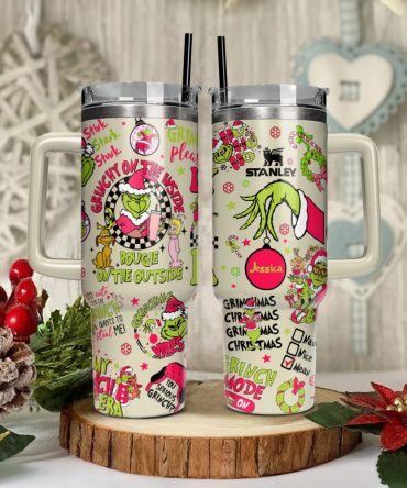 The Grinch Movies Christmas Custom Stanley Quencher 40Oz Stainless Steel Tumbler With Handle