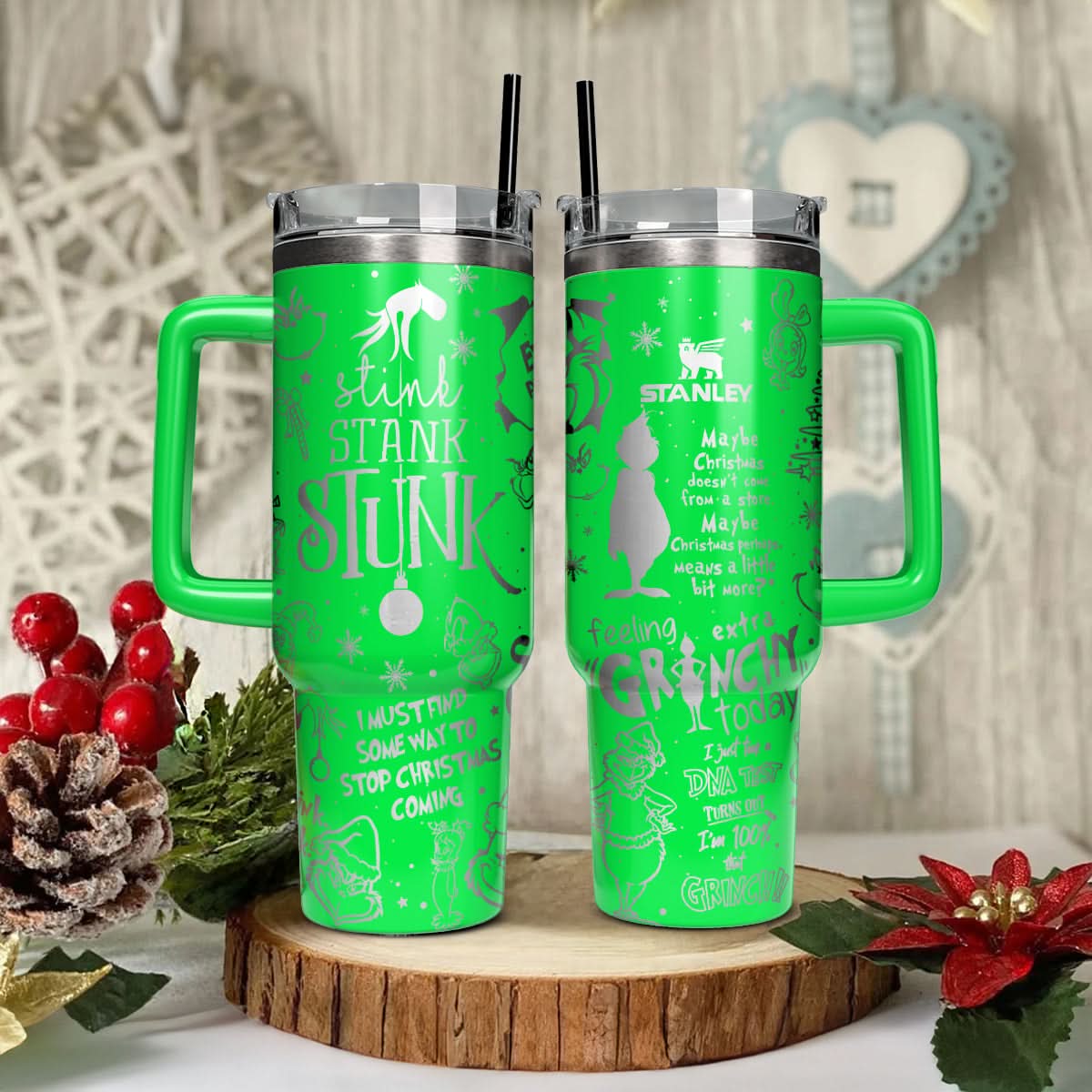 The Grinch Movies Christmas Custom Stanley Quencher 40Oz Stainless Steel Tumbler With Handle